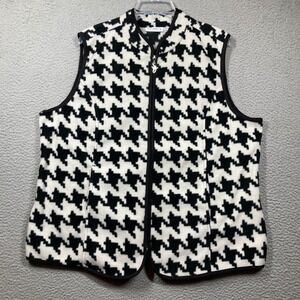 Susan Graver Fleece Vest Womens XL Black White Print‎ Full Zip Pockets Cozycore